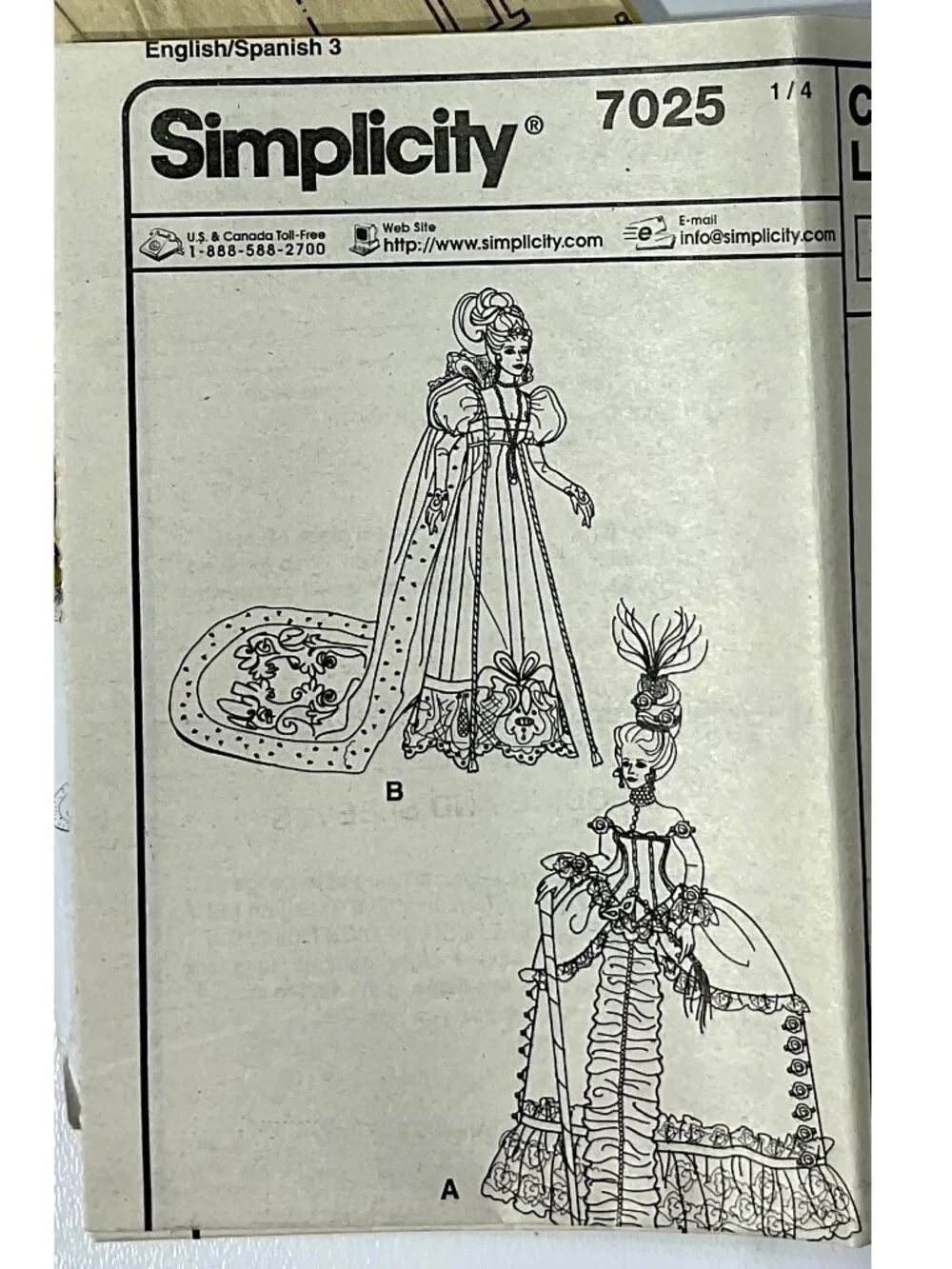 Uncut Simplicity 7025 Barbie Diva Queen Sewing Pattern Fashion Royal